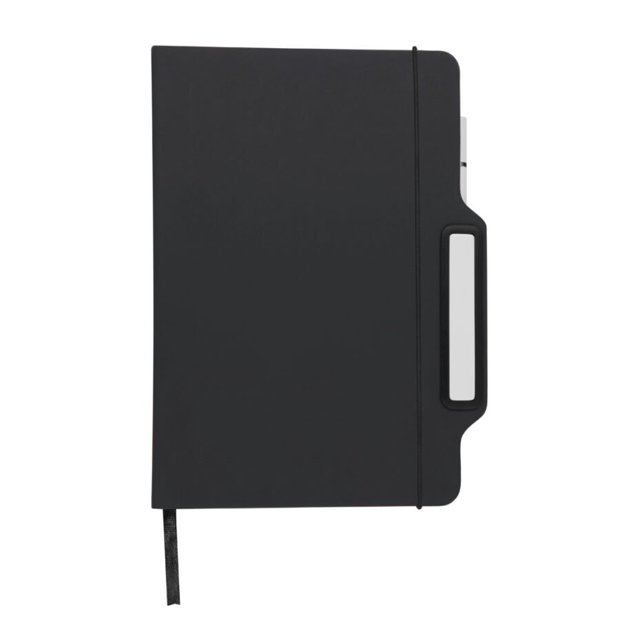 Black notebook with smartphone holder