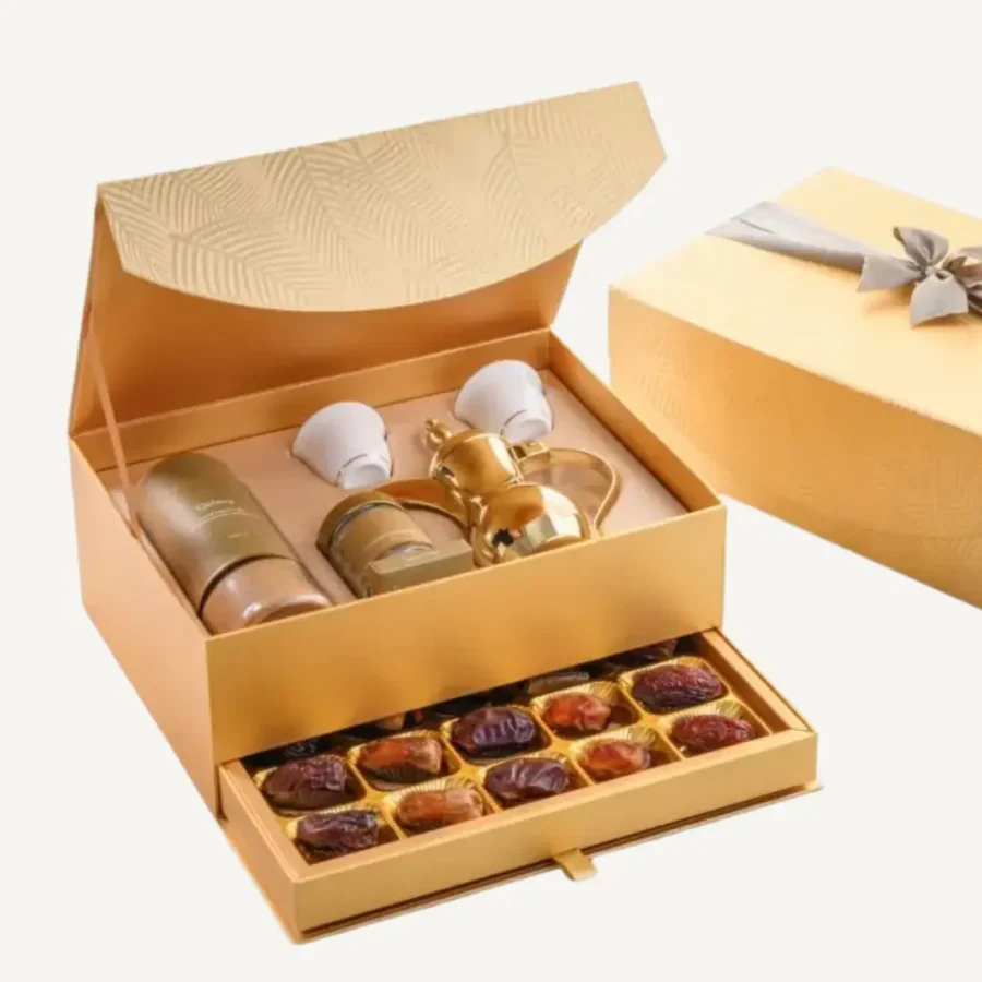 Gold Palm Qahwa Gift Set​ with Drawer (Ramadan Gifts)