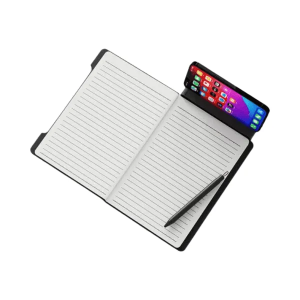 sustainable office notebook with phone holder