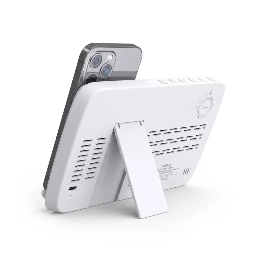 RISE - Giftology Digital Alarm Clock Wireless Charger - White