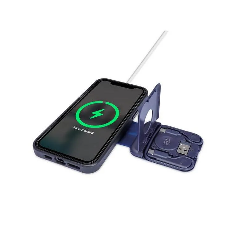 TURIN - @memorii Foldable Wireless Charger and Multicable Set - Navy Blue
